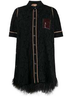 Nº21 кружевное платье-рубашка с перьями