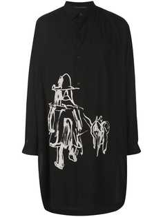 Yohji Yamamoto удлиненная рубашка с принтом