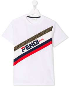 Fendi Kids футболка с полосками и логотипом TEEN