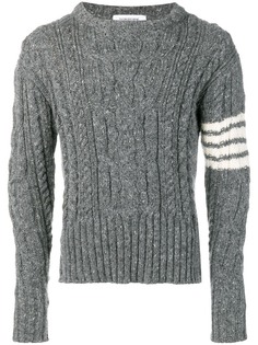 Thom Browne пуловер аранской вязки с 4 полосками