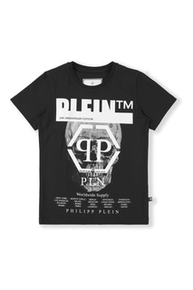 Черная футболка с черепом и монограммой Philipp Plein Kids