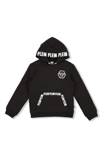 Худи с красно-серым принтом и стразами Philipp Plein Kids