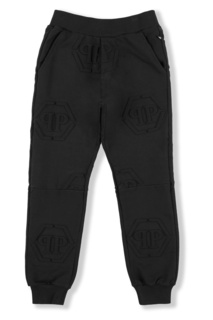 Черные брюки с объемной монограммой Philipp Plein Kids