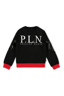 Черный свитшот с красными вставками Philipp Plein Kids