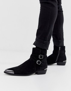 Черные ботинки челси в стиле вестерн из искусственной замши на кубинском каблуке с пряжками ASOS DESIGN - Черный