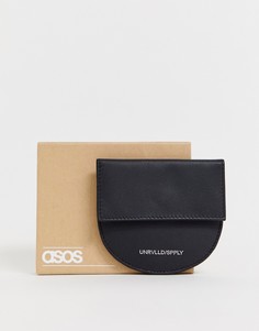 Черная полукруглая кожаная визитница с карманом для монет ASOS DESIGN - Черный