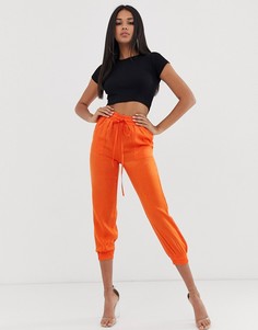 Оранжевые атласные брюки с манжетами и шнурком на талии Koco & K - Оранжевый