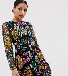 Платье мини с вышивкой бисером и оборкой на подоле ASOS EDITION Petite - Черный