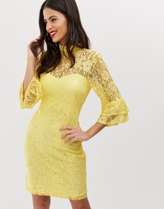 Кружевное платье с высоким воротником и длинными рукавами Paper Dolls - Желтый