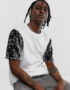 Свободная футболка с пайетками на рукавах Urban Threads - Белый