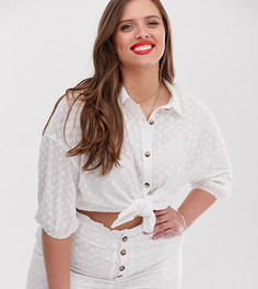 Белая рубашка на пуговицах и с кружевной вышивкой ришелье In The Style Plus x Dani Dyer - Белый