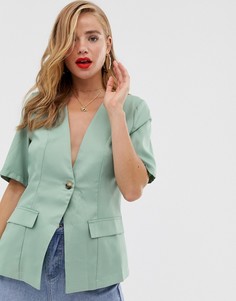 Зеленый однобортный блейзер с короткими рукавами In The Style x Laura Jade - Зеленый