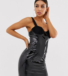 Виниловое платье мини с контрастными присборенными вставками NaaNaa - Черный