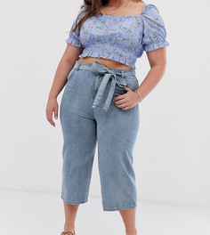 Синие укороченные джинсы с завязкой на талии In The Style Plus x Laura Jade - Синий