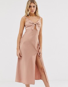Розовое атласное платье-комбинация с разрезом до бедра Parallel Lines - Розовый