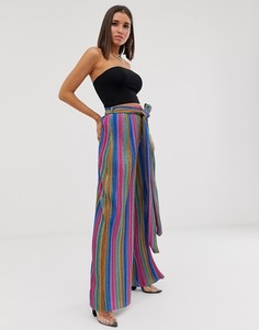 Широкие брюки в разноцветную полоску с блестками Club L London - Мульти