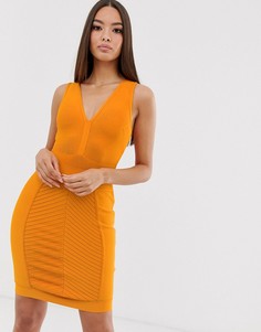 Оранжевое облегающее платье с глубоким вырезом The Girlcode - Оранжевый