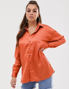 Оранжевая атласная рубашка Missguided - Оранжевый