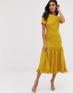 Платье макси в горошек с оборкой River Island - Кремовый