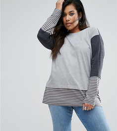 Футболка в выбеленную полоску со вставками ASOS CURVE - Мульти