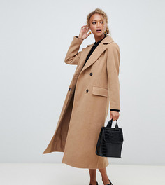 Светло-коричневое приталенное пальто макси New Look - Серый