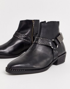 Черные кожаные ботинки в стиле вестерн с заклепками ASOS DESIGN - Черный