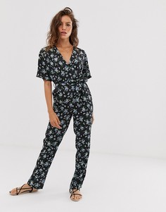Комбинезон с запахом и цветочным принтом Uttam Boutique - Черный