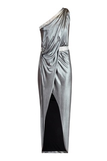Серебристое платье с разрезом и кристаллами Balmain