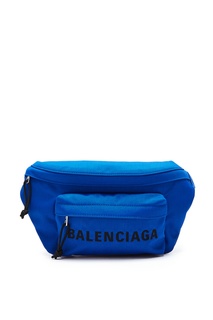 Синяя сумка с черным логотипом Wheel Balenciaga Man