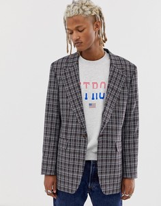 Темно-синий oversize-блейзер в клетку с широкими лацканами ASOS DESIGN - Темно-синий