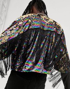 Фестивальная куртка с пайетками и бахромой Urban Threads - Мульти