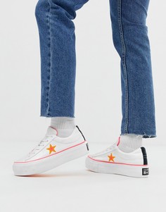 Бело-оранжевые кроссовки на платформе converse all star - Белый