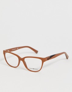 Коричневые очки с прозрачными стеклами Emporio Armani - Коричневый