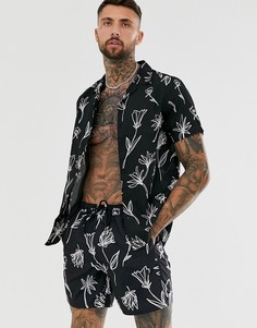 Черные шорты для плавания с цветочным принтом ASOS DESIGN - Черный