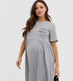 Свободное платье с надписью эксклюзивно для ASOS DESIGN Maternity - Серый
