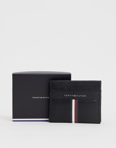 Черный кожаный бумажник с полосатой отделкой Tommy Hilfiger Corporate - Черный