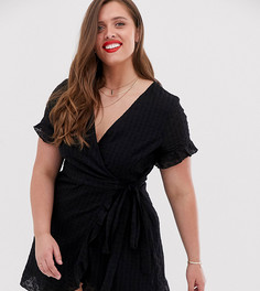 Черное кружевное платье мини с запахом и вышивкой ришелье In The Style Plus x Dani Dyer - Черный