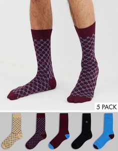 Набор носков с монограммой и геометрическим принтом River Island - 5 пар - Красный