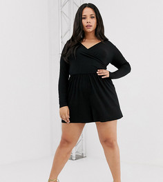 Ромпер с запахом и длинными рукавами ASOS DESIGN Curve - Черный