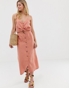 Розовая льняная юбка на пуговицах Rhythm Amalfi - Розовый