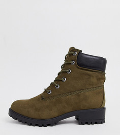 Походные ботинки для широкой стопы темного цвета хаки со шнуровкой New Look - Зеленый