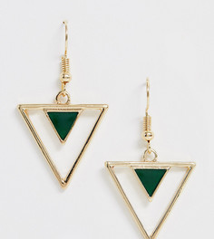 Эксклюзивные золотистые серьги с подвесками-треугольниками с отделкой зеленой эмалью Glamorous - Золотой