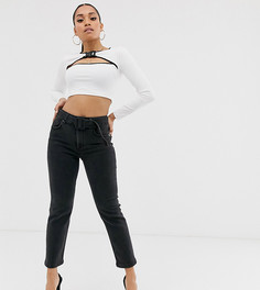 Черные выбеленные узкие джинсы с завышенной талией и ремешком ASOS DESIGN Petite - Черный