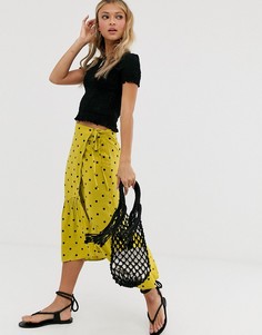 Юбка в горошек с запахом Miss Selfridge - Зеленый