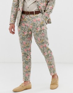Зауженные брюки с добавлением льна и цветочным принтом Gianni Feraud Wedding - Светло-бежевый