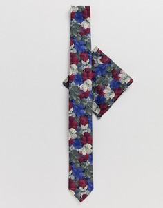 Синий галстук и платок для пиджака с цветочным принтом Twisted Tailor - Синий