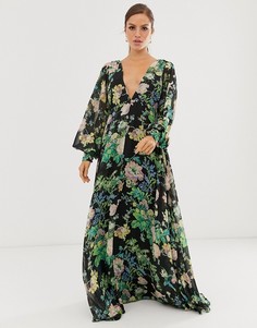 Платье макси с цветочным принтом и пышными рукавами ASOS EDITION - Мульти
