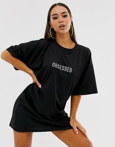 Платье-футболка oversize со светоотражающим принтом Public Desire - Черный