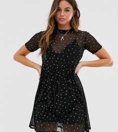 Свободное сетчатое платье мини с цветочным принтом Wednesdays Girl - Черный
