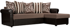 Диван тканевый угловой Рейн Flowery коричневый (Велюр + Экокожа) Home Me
